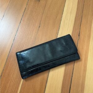 HOBO Black Leather Wallet with Patterned Interior